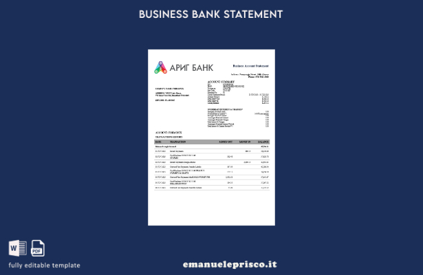 modello verificato di estratto conto aziendale Arig in formato Word e PDF ().